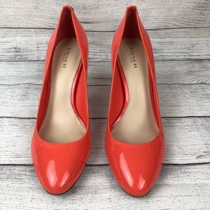 COACH NALA PATENT LEATHER BRIGHT CORAL PUMPS sz 9